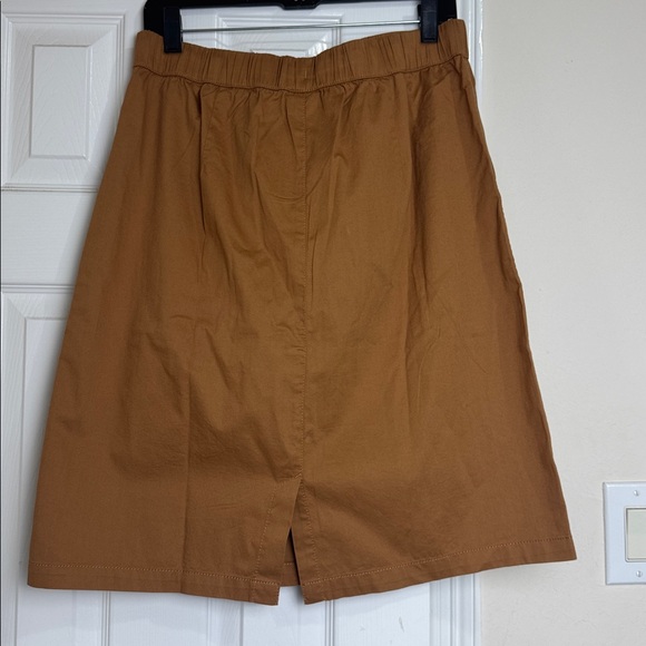 Pact Organic Cotton Daily Twill Skirt Size L Camel NWT Stretch Pockets - Picture 2 of 9